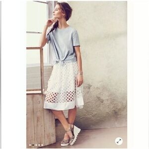 Anthropologie Floreat Eclipsed Eyelet Midi Skirt White Size 6